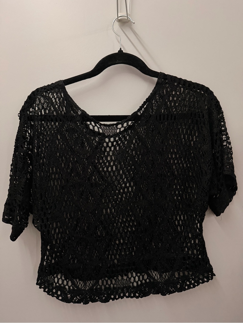 Black Crochet Short Sleeve Top